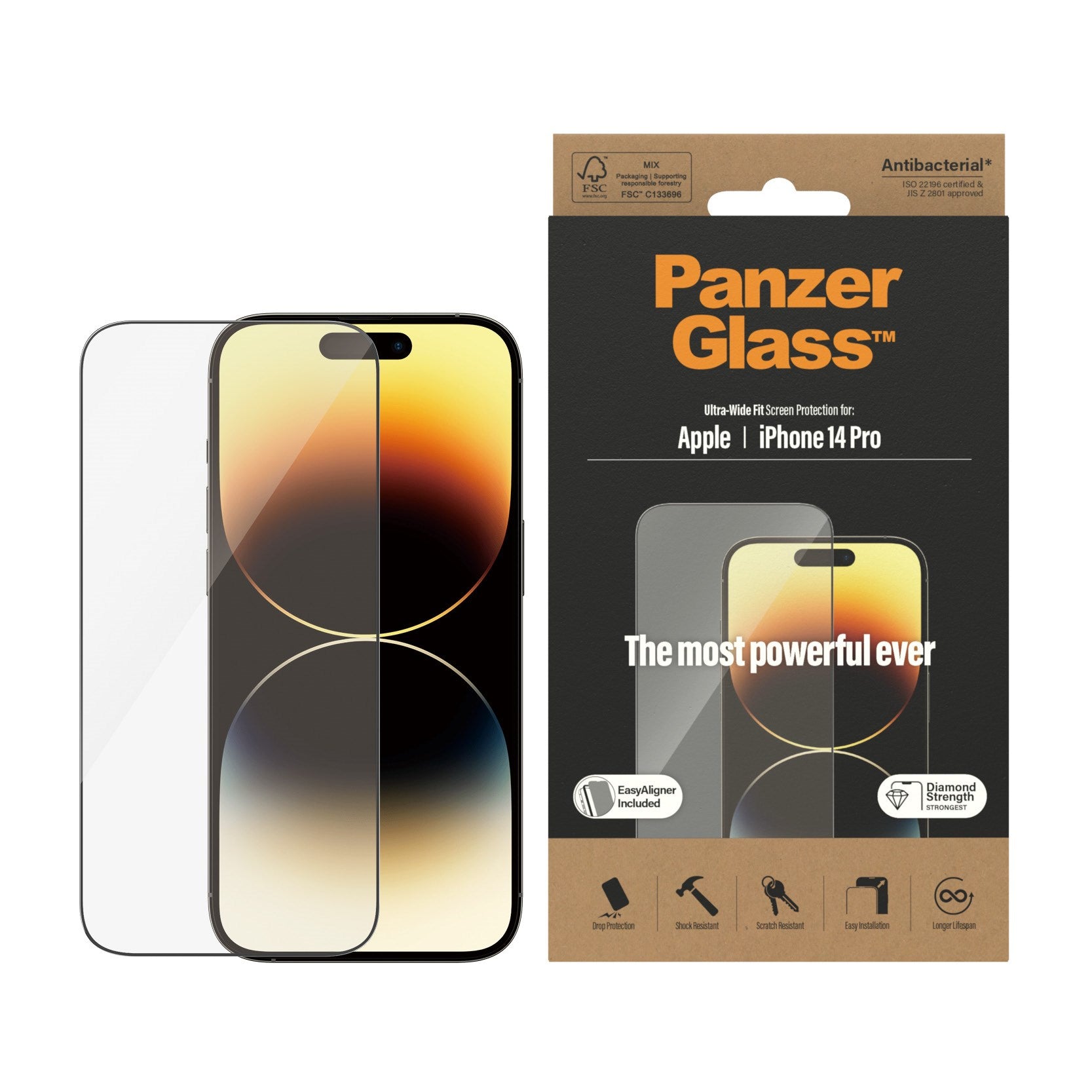 PanzerGlass® Skærmbeskyttelse iPhone 14 Pro | Ultra-Wide Fit m. EasyAligner